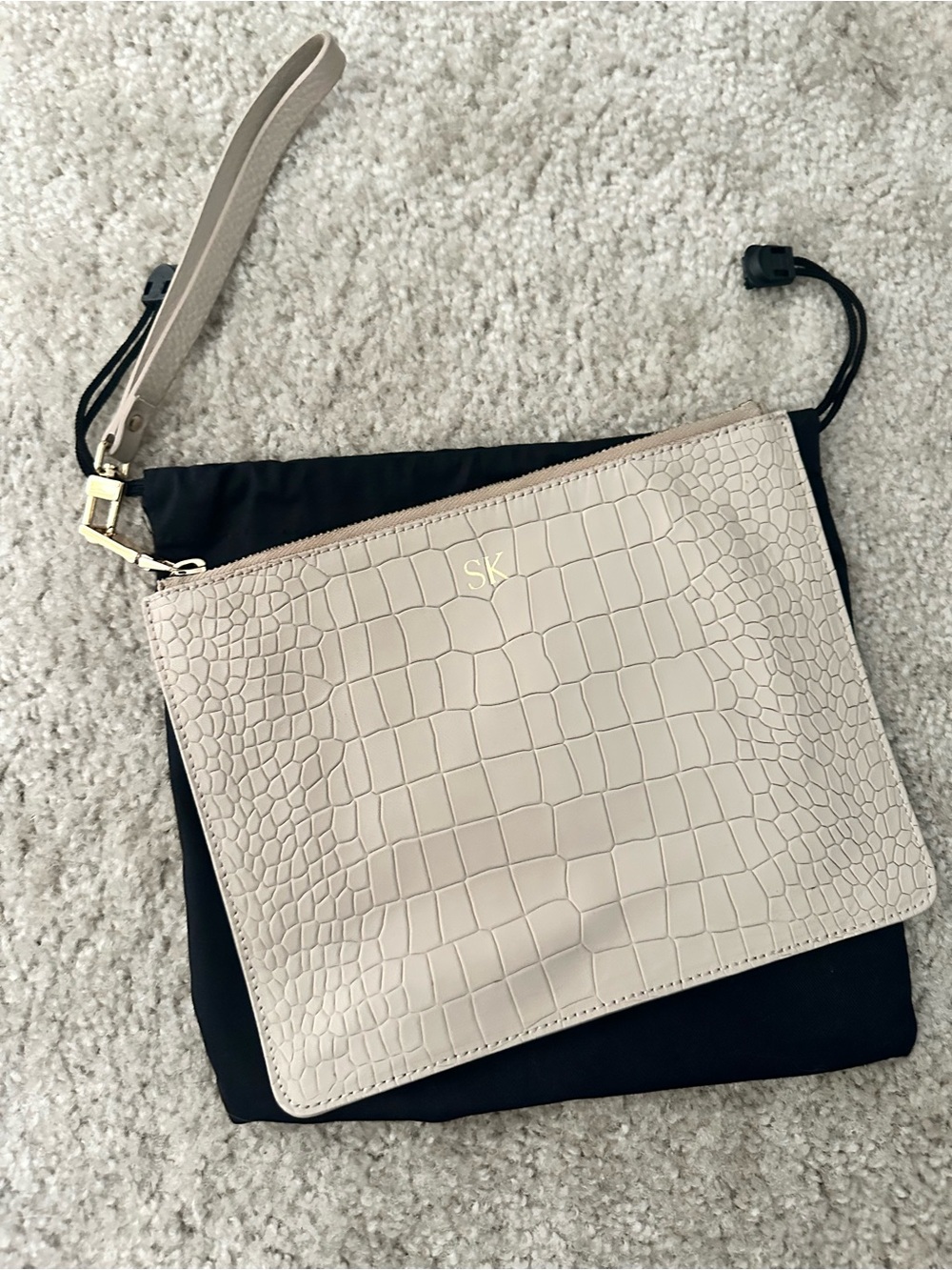 Mon Purse “SK” Beige Croc Embossed Wristlet